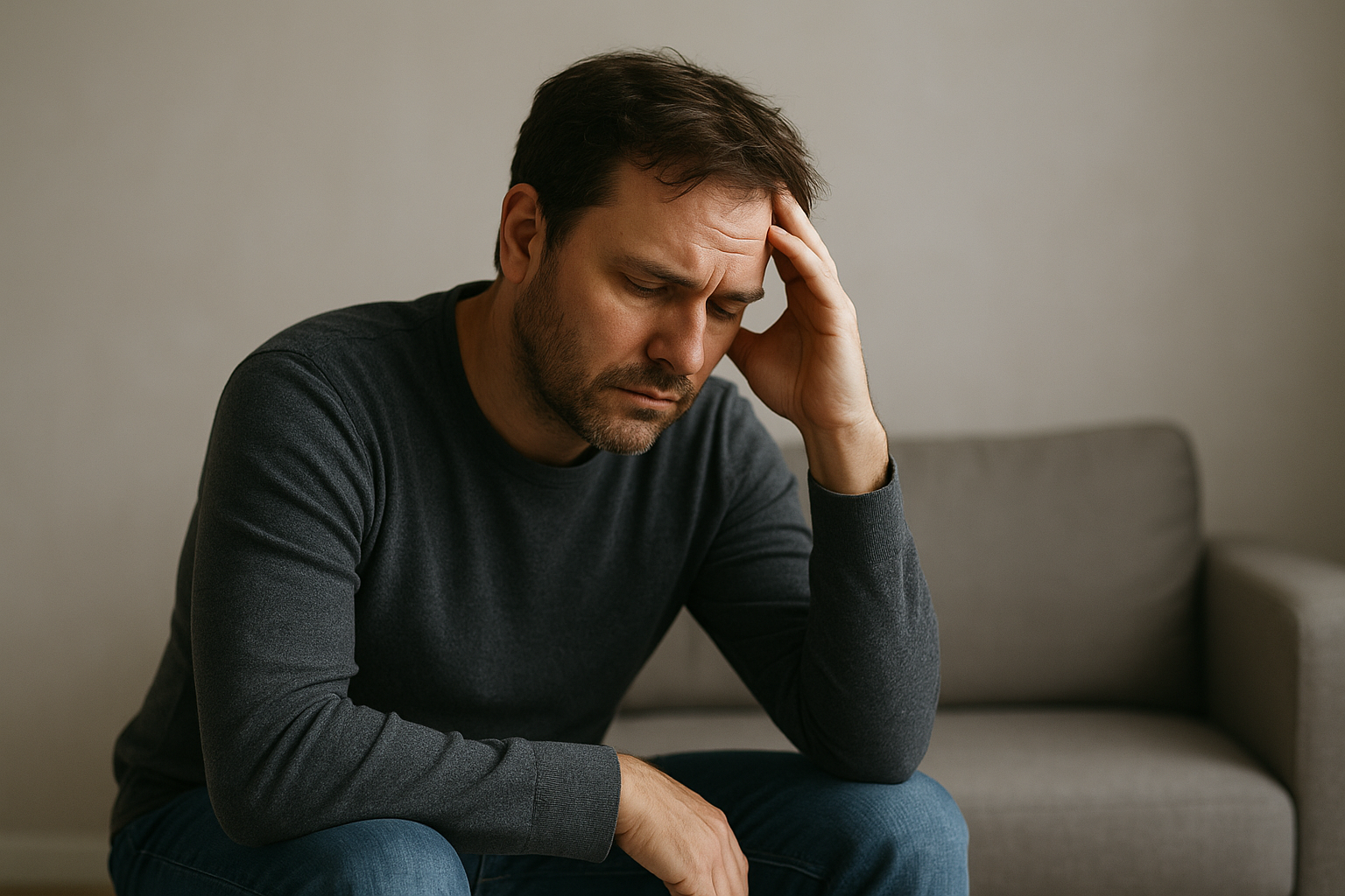 man die nadenkt over gevolgen van een narcistische ouder